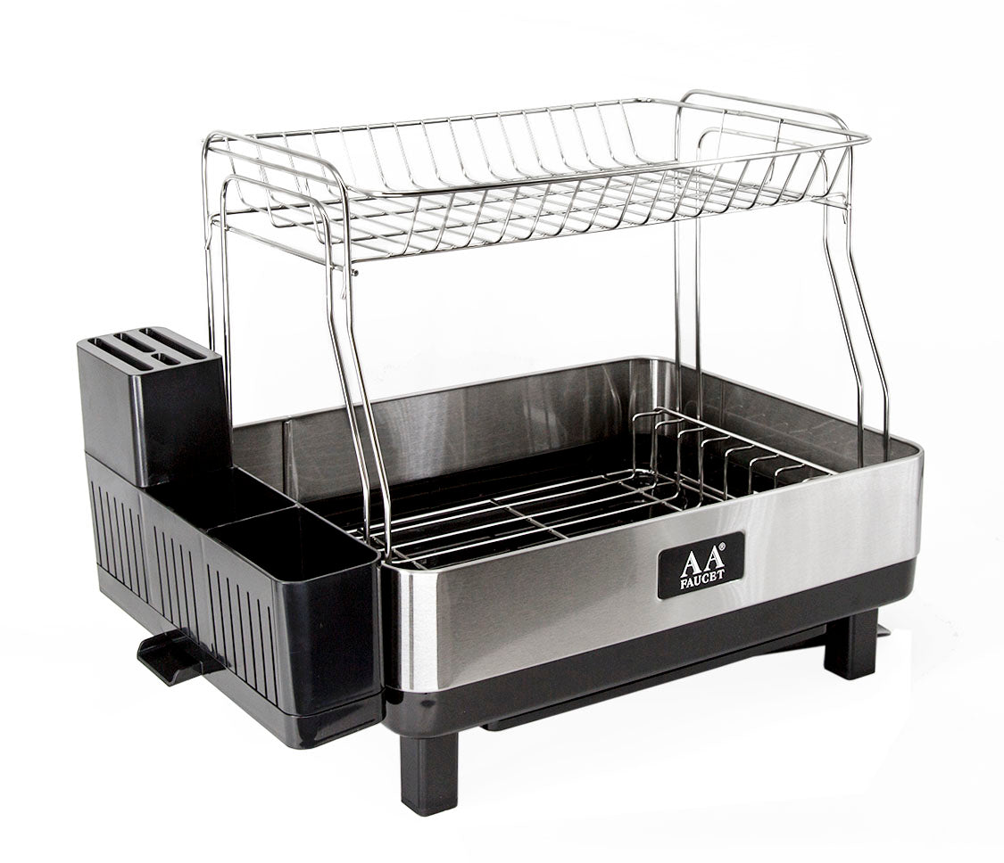 AA Faucet Black Stainless Steel Roll-Up Dish Drying Rack with Utensil