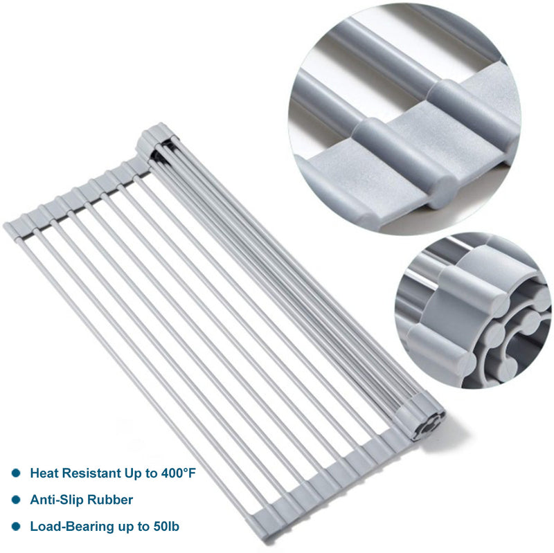 AA Faucet 16.5-Inch Grey Stainless Steel Over the Sink Roll-Up Dish Drying Rack (AR-3350CM-GY)