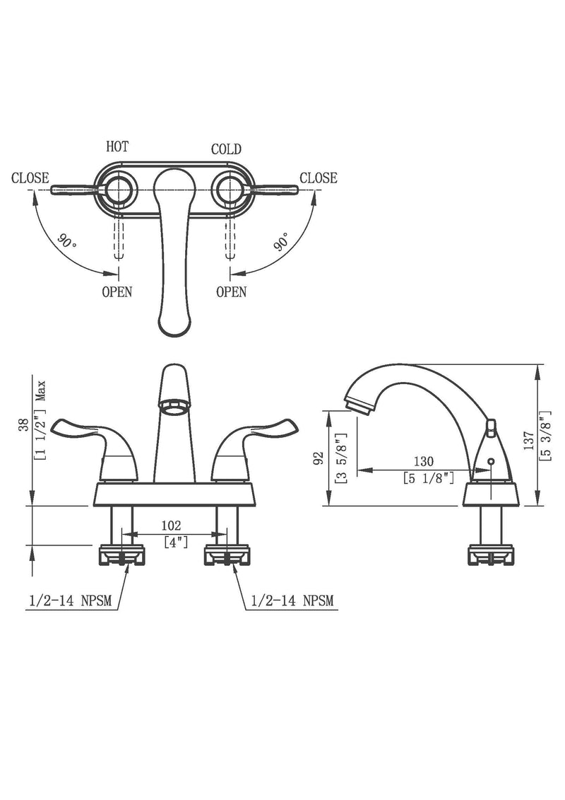 AA Faucet Stainless Steel Centerset Bathroom Faucet (AR-B3354-B)