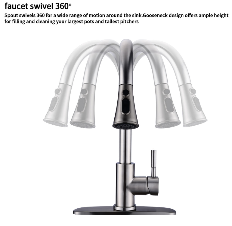 AA Faucet Stainless Steel Kitchen Faucet w/High Arc Pull-Down Sprayer  (AR-D3411-B)