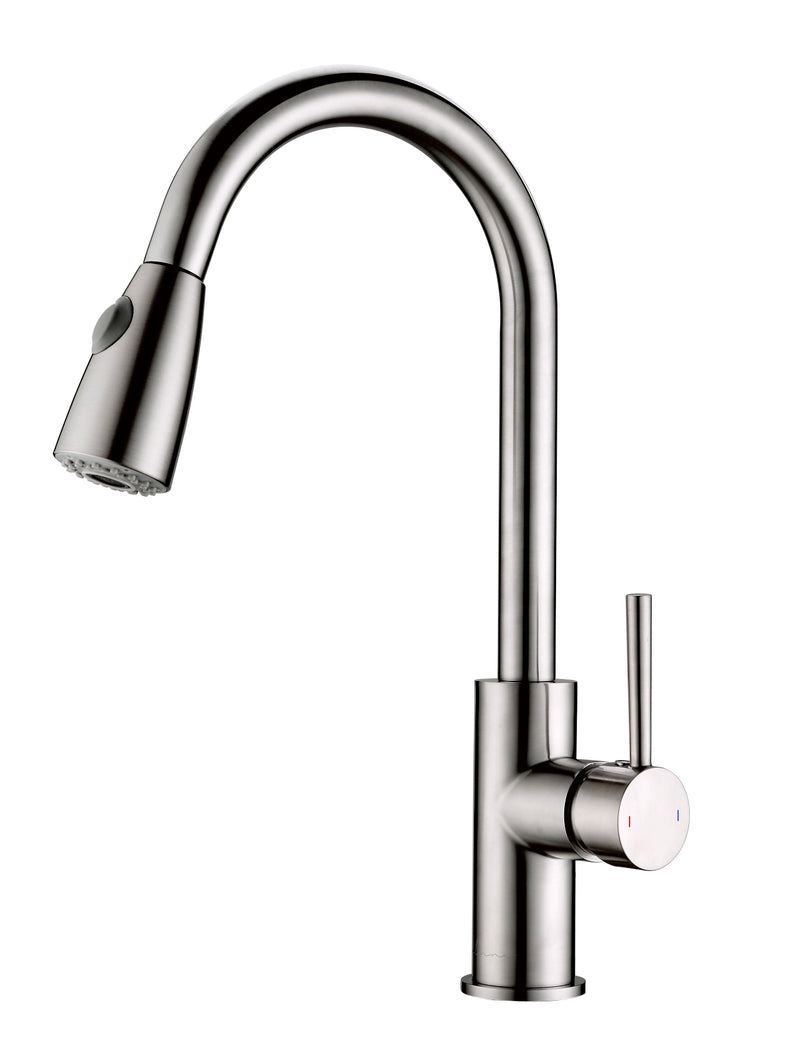 AA Faucet Brushed Nickel Stainless Steel Kitchen Faucet w/High Arc Pull-Down Sprayer (AR-D3411-B1)