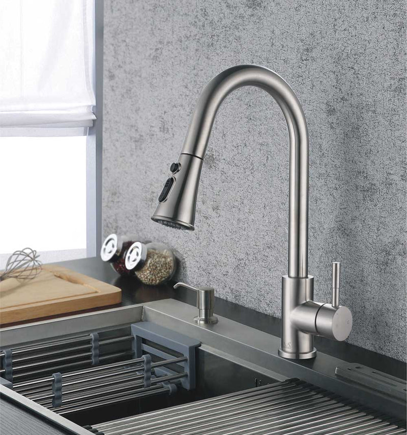 AA Faucet Brushed Nickel Stainless Steel Kitchen Faucet w/High Arc Pull-Down Sprayer (AR-D3411-B2)