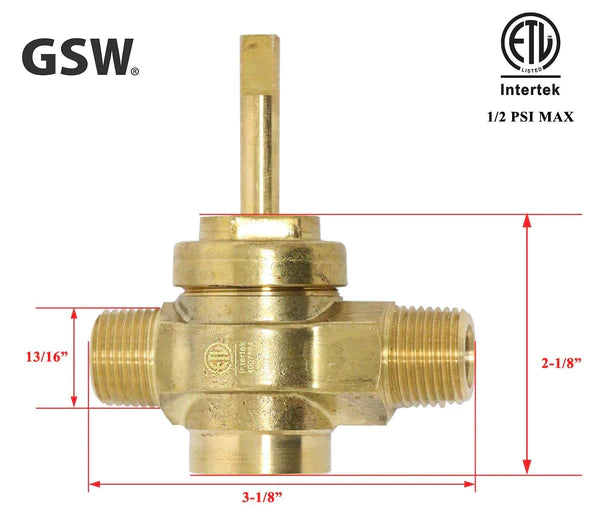 WR-GV Copper Gas Valve with Handle for Commercial Wok Range, ETL Approved, 1/2" NPT X 1/2" NPT 1/2 PSI
