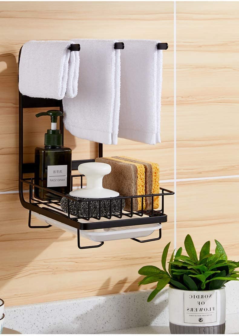 Kitchen Sink Organizer Sponge Holder with Towel Rack Countertop