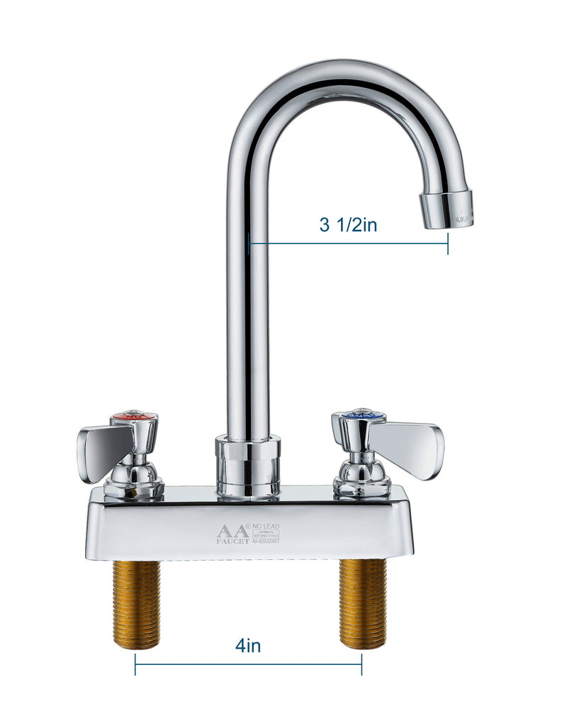 AA Faucet Copper 4-Inch Deck-Mount Faucet w/3-1/2" Gooseneck Spout for Hand Sink (AA-420G)