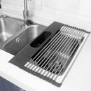 AA Faucet Black Stainless Steel Roll-Up Dish Drying Rack with Utensil Caddy (AR-28CM-BK)
