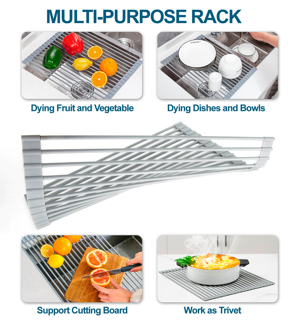 Expandable Roll Up Dish Rack, Over The Sink Rolling Up Dish