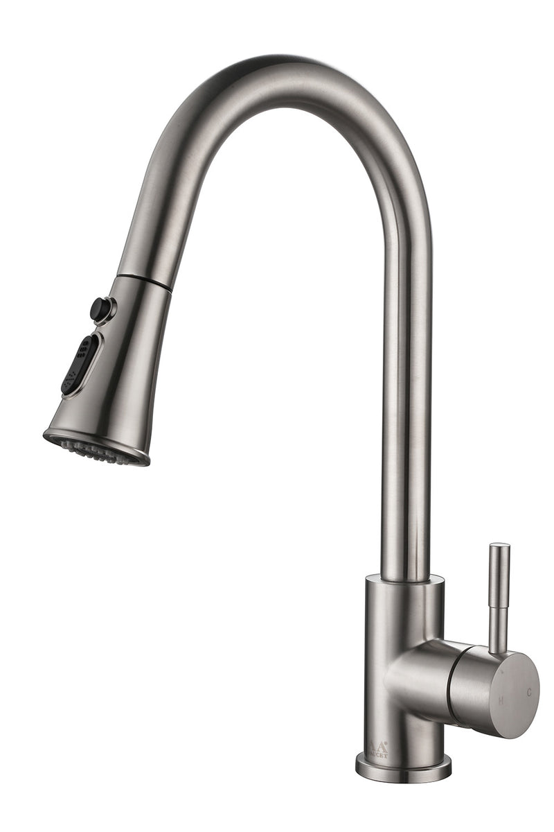 AA Faucet Brushed Nickel Stainless Steel Kitchen Faucet w/High Arc Pull-Down Sprayer (AR-D3411-B2)